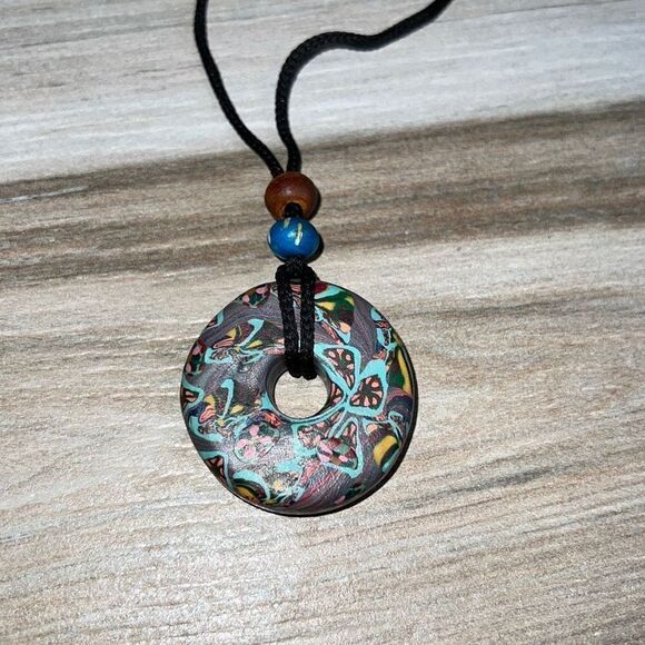 Large Polymer Clay Bead Necklace Bohemian Butterfly Vibes - Picture 1 of 5